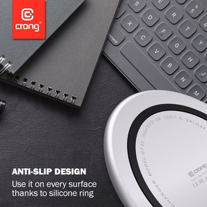 Crong PowerSpot Qi 15 W USB-C juhtmevaba laadija karastatud klaasist kattega, hõbedane ja valge
