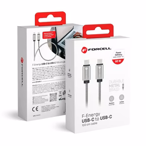 Kaabel USB C to USB C Forcell F-Energy QC4.0 PD 3A 60W Metal 1 m C237 hõbedane