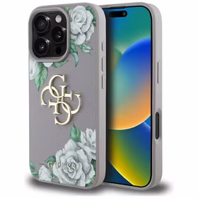 Guess Grained Roses Big 4G Logo iPhone 16 Pro Max Ümbris - Lilla