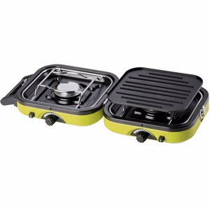 Meva DUAL COMPACT + GRILL matka-gaasipliit gaasiballoonidele, kokkupandav 2 põletiga mudel grillplaadiga