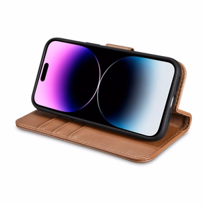 iCarer rahakoti ümbris 2in1 Cover iPhone 14 Pro Max nahast Flip Cover Anti-RFID pruun (WMI14220728-BN)