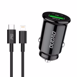 Autolaadija Dudao R3PRO must (1xUSB / 1xUSB-C / 18W) + Type-C / Lightning kaabel