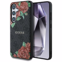 Guess Leather 4G Flowers Print Metal Classic Logo MagSafe Ümbris jaoks Samsung Galaxy S25 - must