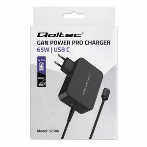 Qoltec 52386 GaN Power Pro Laadija 65W USB-C Must