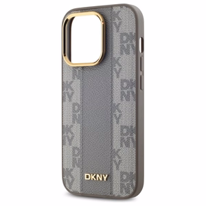 DKNY Leather Checkered Mono Pattern MagSafe iPhone 14 Pro Ümbris - Beige