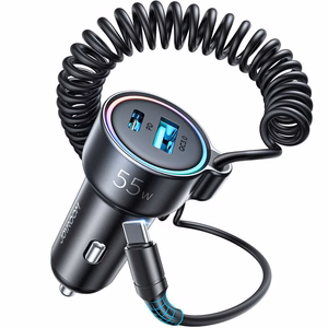 Car laadija Joyroom JR-CL07 3-in-1 USB/Type-C 55W + Type-C 1.5m must