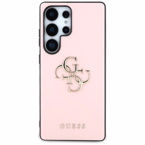 Guess Grained Big 4G Logo Small Classic Logo Ümbris jaoks Samsung Galaxy S25 Ultra roosa