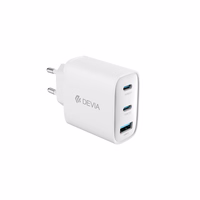 Devia wall laadija Extreme PD GaN 65W 2x USB-C 1x USB valge + kaabel USB-C - USB-C laptop laadija