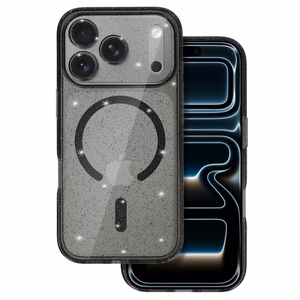 Чехол Glitter MagSafe для iPhone 17 Pro чёрный прозрачный