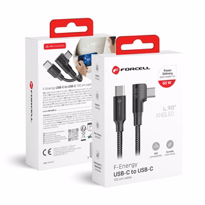 Cable USB C to USB C Forcell F-Energy QC4.0 PD 3A 60W Cafule 90° 1,2 m CC-1Deg black
