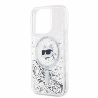 Karl Lagerfeld Liquid Glitter Choupette Head MagSafe ümbris jaoks iPhone 14 Pro Max - läbipaistev