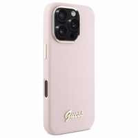 Guess Silicone Script Metal Logo & Frame iPhone 16 Pro Max Ümbris - roosa