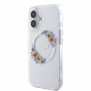Guess IML Flowers Wreath MagSafe Ümbris jaoks iPhone 16 - Läbipaistev