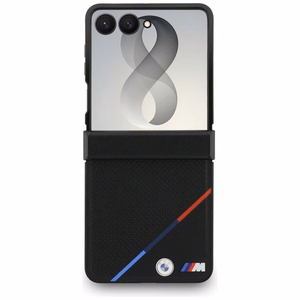 Must BMW M Leather Perforated Tricolor Stripe Metal Logos ümbris MagSafe'i toega Samsung Galaxy Z Flip8 telefonile
