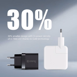 Crong Ultra Compact GaN seinalaadija, 2 × USB-C, 35 W, PD 3.0, PPS, valge