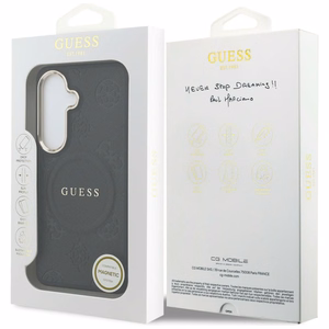 Guess Saffiano Peony Embossed Ring MagSafe case for Samsung Galaxy S26+ - black