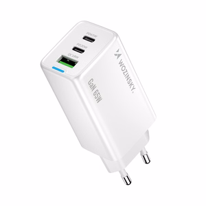 Wozinsky GaN 65W Laadija koos USB-A 2xUSB-C Ports koos 65W USB-C Kaabel - valge