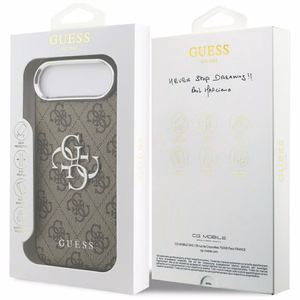 GUESS ümbris fir IPHONE 17 Air GUHCP17MP4G4SMCW (4G PU Leather Ümbris with Big 4G AND Classic Logo and Hõbedane Metal Camera Frame) brown