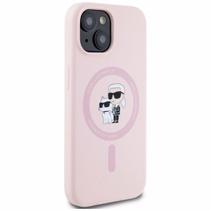 Karl Lagerfeld Silicone Karl&Choupette MagSafe iPhone 15 Ümbris - Roosa