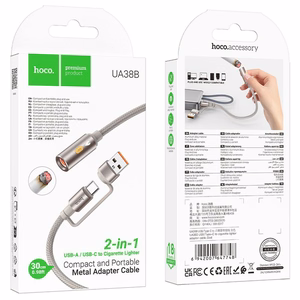 Кабель USB A / USB C to автомобильный прикуриватель Hoco 0,3 м UA38B золотой
