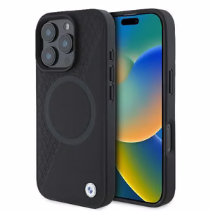 BMW Signature Leather Half Textured & Circle MagSafe ümbris jaoks iPhone 16 Pro - must
