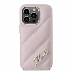 Karl Lagerfeld Diagonal Quilted Script ümbris jaoks iPhone 14 Pro - roosa