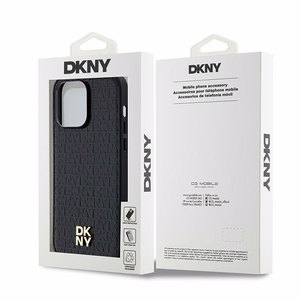 DKNY Leather Pattern Metal Logo MagSafe ümbris jaoks iPhone 14 Pro - must