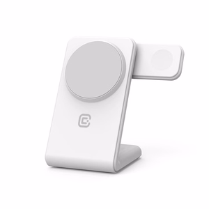 Crong MagSpot Pivot Stand kolm-ühes juhtmevaba laadija iPhone'ile, Apple Watchile ja AirPodsidele, MagSafe'iga ühilduv, valge