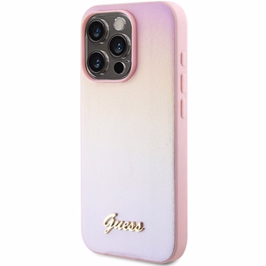 Guess Saffiano Iridescent Script ümbris jaoks iPhone 14 Pro Max - roosa