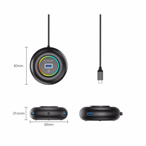 Orico YXR4-C3 RGB USB Hub 4-Port USB-A 3.0 with Audio/Microphone Port 0.3m - Black