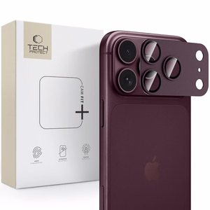 Tech-Protect Camfull Fit+ karastatud klaasist kaamerakaitse iPhone 18 Pro Max jaoks, bordoopunane