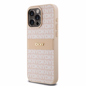 DKNY Leather Mono Stripe & Metal Logo ümbris jaoks iPhone 15 Pro Max - roosa