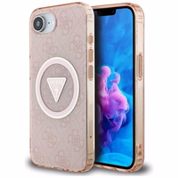 Guess IML Metal Glitter 4G Circle Triangle MagSafe ümbris jaoks iPhone 16e - roosa