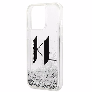 Karl Lagerfeld Liquid Glitter Big KL ümbris iPhone 14 Pro jaoks - hõbedane