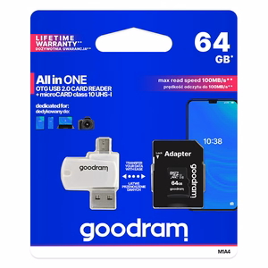 GOODRAM MicroSD-mälukaart All in one - 64GB koos adapteriga UHS I klass 10 100MB/s + kaardilugeja
