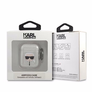 Karl Lagerfeld Glitter Karl's Head ümbris AirPodsile 1/2 - hõbedane
