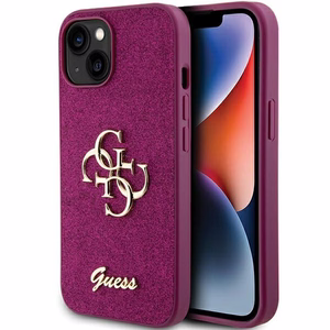 Guess Glitter Script Big 4G ümbris iPhone 15 - lilla