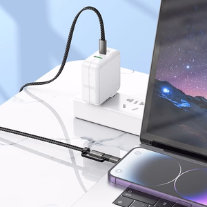 Flat Cable USB C to USB C/iP 2in1 Hoco 3A 60W 1 m X125 black