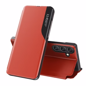 Eco Leather View Ümbris jaoks Samsung Galaxy S25 with Flip Stand - punane
