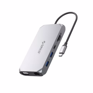 Orico XCR 12in1 USB-C Docking Station 3x USB-A 3.1 1x USB-A 2.0 1x USB-C PD 100W 1x USB-C 3.1 1x HDMI 1.4 4K 30 Hz 1x VGA 1080p 1x SD 3.0 1x microSD 3.0 1x RJ45 Gigabit Ethernet 1x audio CTIA 3.5 mm - Gray