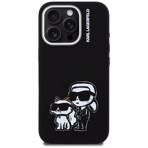 Чехол Karl Lagerfeld Silicone Karl & Choupette Sketch MagSafe для iPhone 16 Pro чёрный