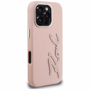 Karl Lagerfeld FW Grained Signature Logo Ümbris iPhone 16 Pro - roosa