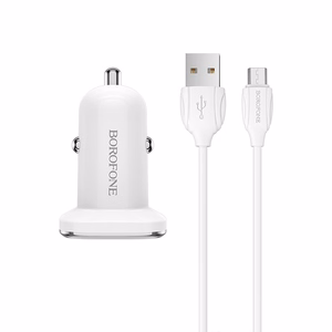 Borofone BZ12A Lasting Power QC3.0 18 W autolaadija Micro-USB kaabliga, valge