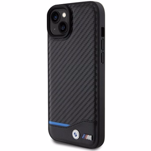 BMW Leather Carbon ümbris jaoks iPhone 15 Plus - must