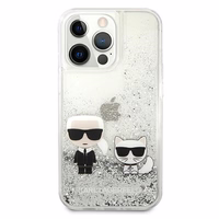 Karl Lagerfeld Liquid Glitter Karl&Choupette ümbris jaoks iPhone 13 Pro Max 6.7" - hõbedane