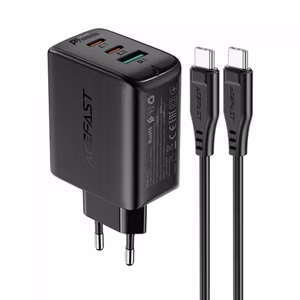 Laadija Acefast A13 must 65W (2xPD / 1xQC3.0) + Type-C / Type-C 120cm kaabel