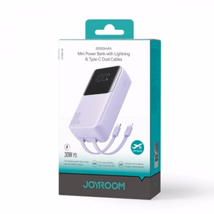 Akupank Joyroom JR-PBC07 violetne 20000mAh 30W (PD / QC3.0) + integreeritud Type-C / Lightning kaablid