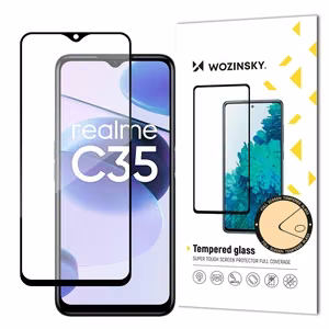 Wozinsky Super Tough Full Glue karastatud täisekraaniklaas Realme C35-le, sobib ümbrisega, musta raamiga