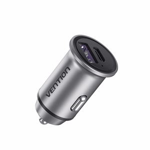 Vention kahe pordiga USB A+A (30+30) autolaadija, hall mini alumiiniumsulami tüüp