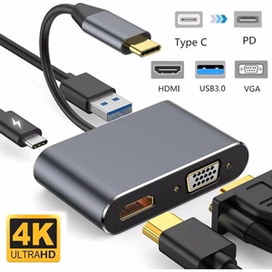 Reach USB-C jaotur: PD + HDMI + VGA + USB 3.0